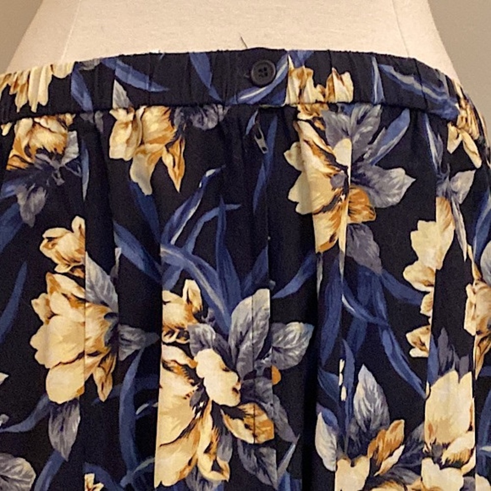Koret Vintage Blue Yellow Floral Print 18W Grandmacore Boho Retro Academia Skirt - Picture 7 of 9